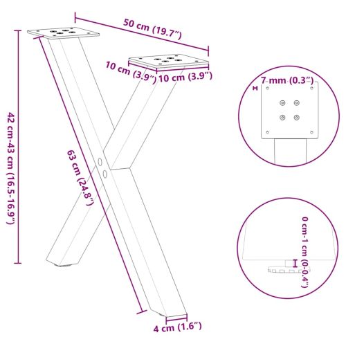 Крака за масичка за кафе, X-образни, 2 бр., антрацит, 50 x (42-43) см, стомана