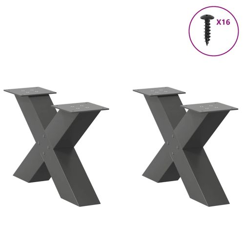 Крака за масичка за кафе, X-образни, 2 бр., антрацит, 60x(30-31) см, стомана
