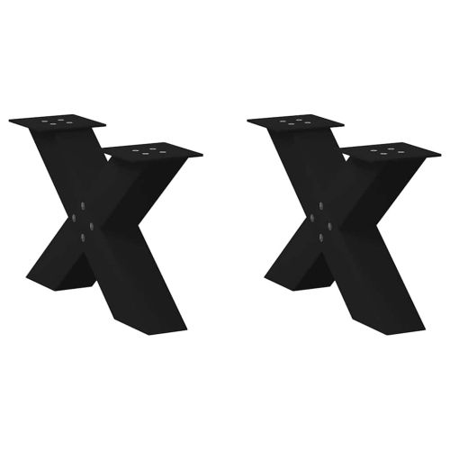 Крака за масичка за кафе, X-образни, 2 бр., черни, 60 x (30-31) см, стомана