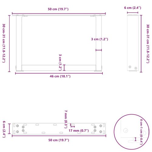 Крака за масичка за кафе, U-образни, 2 бр., антрацит, 50x(30-31) см, стомана