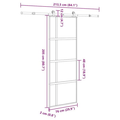 Плъзгаща се врата с обков 76x205 см Закалено стъкло&Алуминий