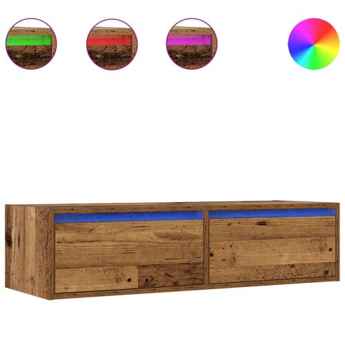 ТВ шкаф с LED осветление, старо дърво, 100X35,5x25 см
