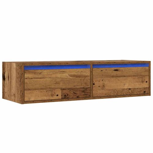 ТВ шкаф с LED осветление, старо дърво, 100X35,5x25 см