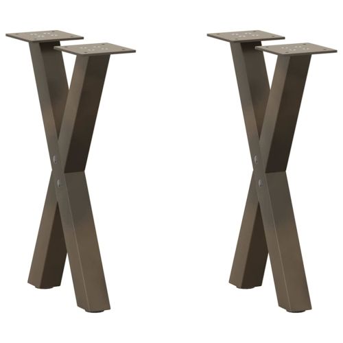 Крака за масичка за кафе, X-образни, 2 бр., естествена стомана, 28 x (42-43) см, стомана