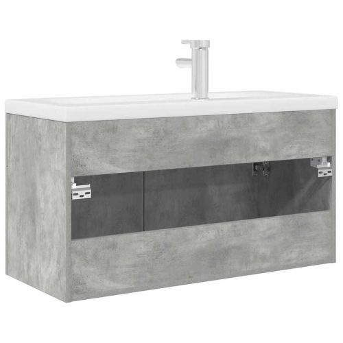 Шкаф за мивка за баня с вградена мивка и смесител Бетон сив