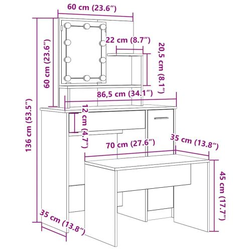 Комплект тоалетка с LED Artisan Oak Engineered Wood
