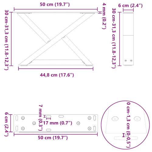 Крака за масичка за кафе, 2 бр., черни, 50 x (30-31,3) см, стомана