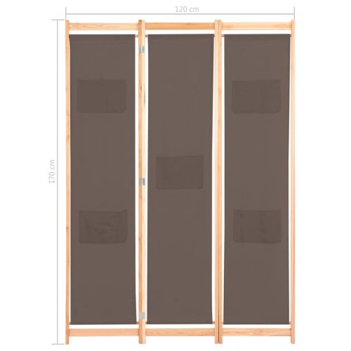 Параван за стая, 3 панела, кафяв, 120x170x4 cм, текстил