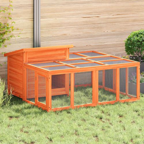 Клетка за зайци кафява 144x123x67,5 см борово дърво масив