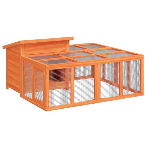 Клетка за зайци кафява 144x123x67,5 см борово дърво масив