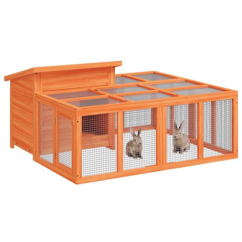 Клетка за зайци кафява 144x123x67,5 см борово дърво масив