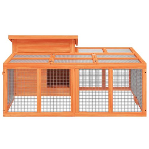 Клетка за зайци кафява 144x123x67,5 см борово дърво масив