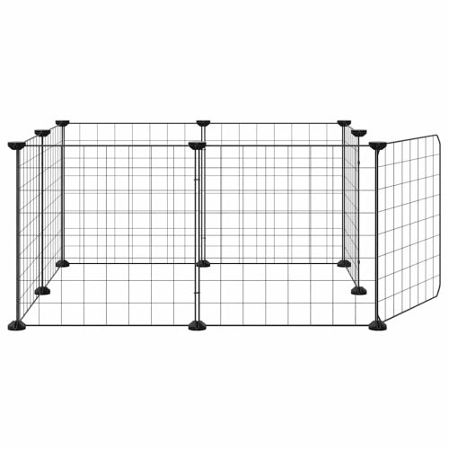 8-панелен кът за домашни любимци с врата, черна, 70x70x35 см, стомана