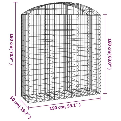 Дъговидна габионна кошница 150x50x160/180 см поцинковано желязо
