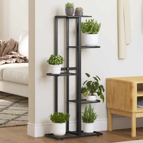 5-етажна поставка за цветя, 43x22x98 см, черен, метал