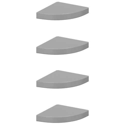 Окачени ъглови рафтове, 4 бр, сив гланц, 25x25x3,8 см, МДФ