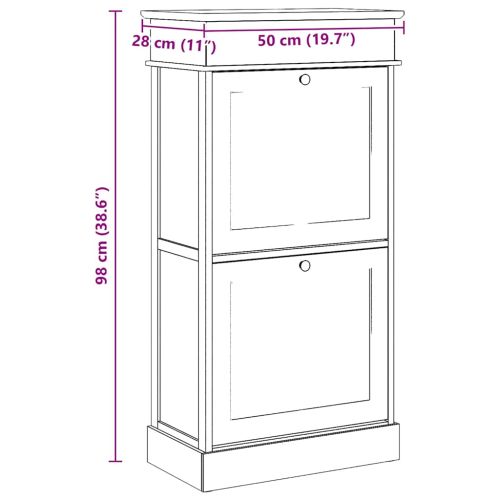 Шкаф за обувки, сив, 50x28x98 см, дърво от пауловния