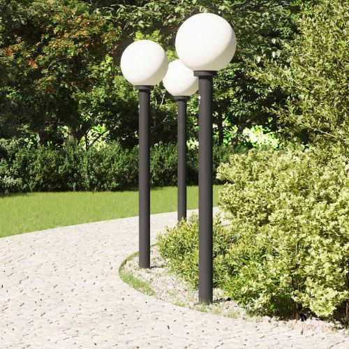 Осветителни стълбове със сензор, 3 бр., 120 см, черни, IP44