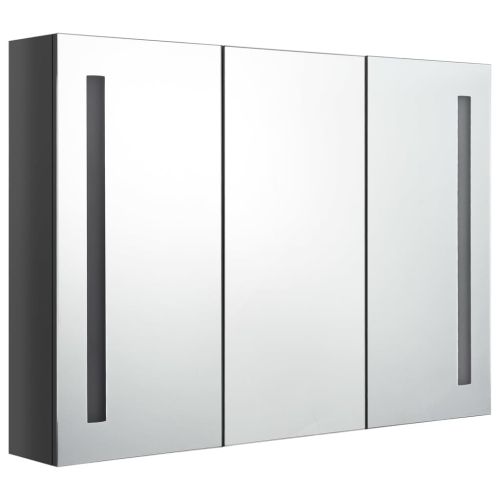 LED шкаф с огледало за баня, 89x14x62 см, блестящо сив