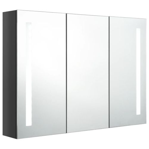 LED шкаф с огледало за баня, 89x14x62 см, блестящо сив