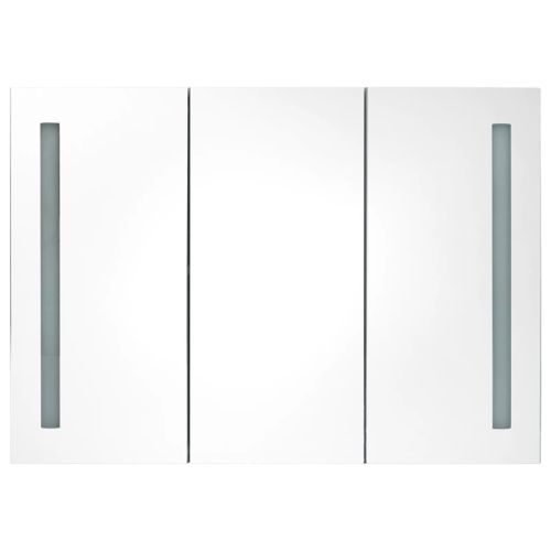LED шкаф с огледало за баня, 89x14x62 см, блестящо сив