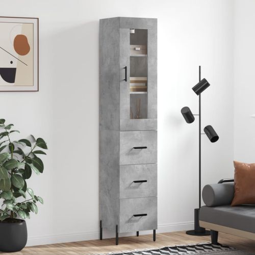 Висок шкаф, бетонно сив, 34,5x34x180 см, инженерно дърво