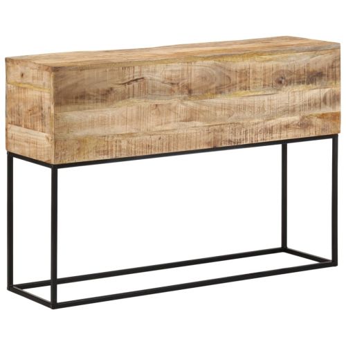 Конзолна маса, 110x30x75 cм, мангово грубо дърво масив и желязо