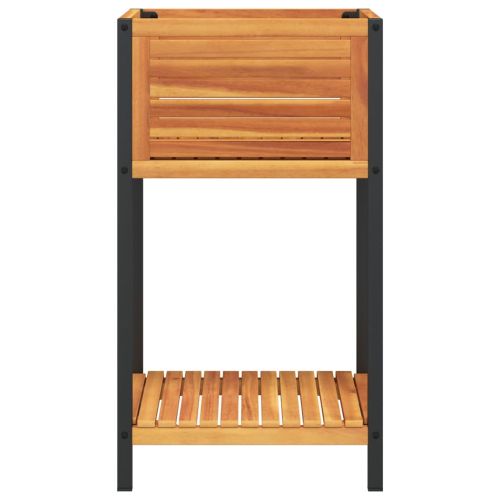 Градинска кашпа с рафт 45x45x80 см масивна акация и стомана