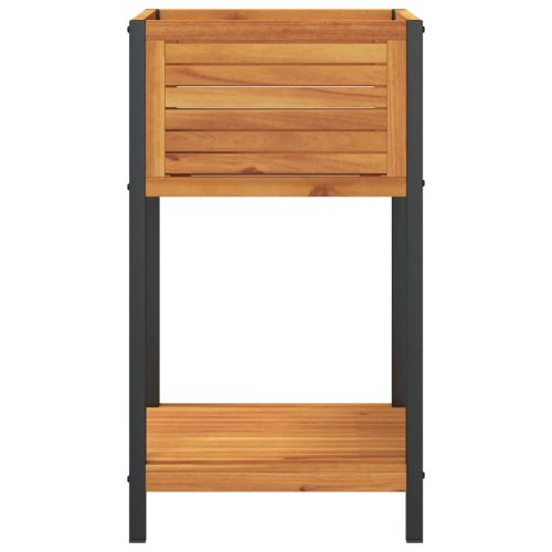 Градинска кашпа с рафт 45x45x80 см масивна акация и стомана