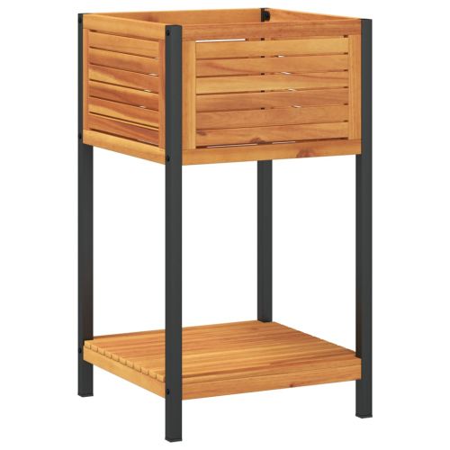 Градинска кашпа с рафт 45x45x80 см масивна акация и стомана
