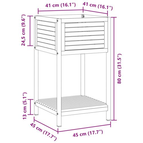 Градинска кашпа с рафт 45x45x80 см масивна акация и стомана