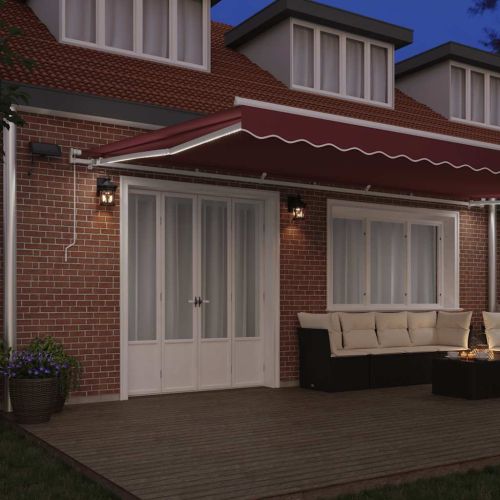Ръчно прибираща се тента с LED, бордо, 600x300 см
