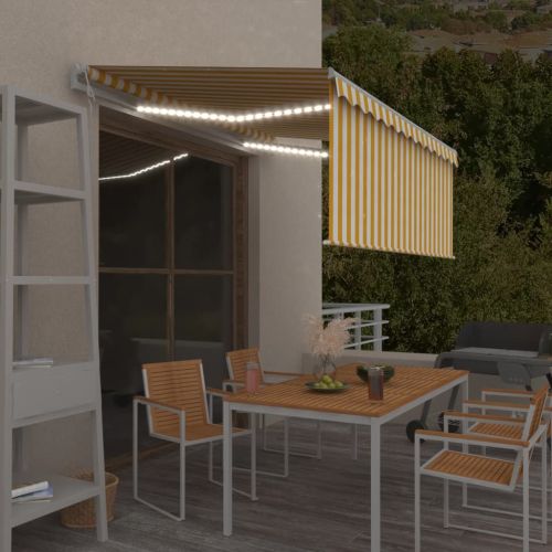 Автоматичен сенник щора LED сензор за вятър 3,5x2,5 м жълто-бял