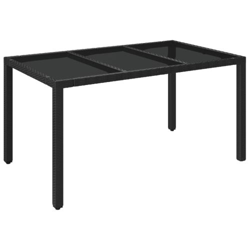 Градинска маса със стъклен плот черен 150x90x75 см полиратан