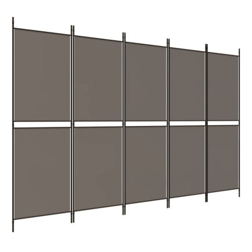 Параван за стая, 5 панела, антрацит, 250x220 cм, текстил