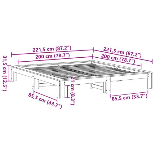 Рамка за легло без матрак 200x200 см масивна чамова дървесина