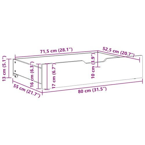 Чекмеджета за под легло 2 бр бели 80x55x17 см бор масив