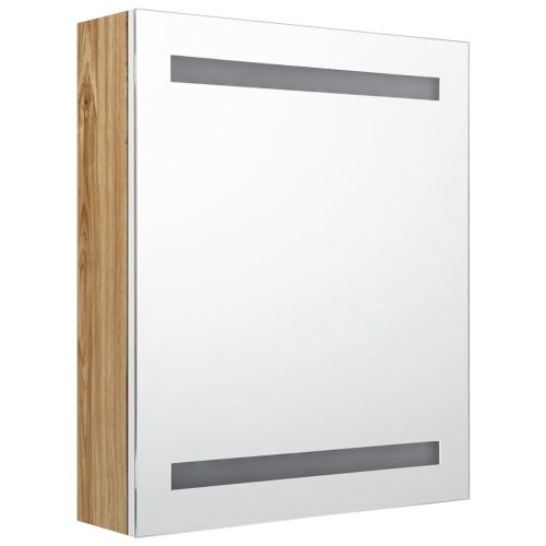 LED шкаф с огледало за баня, бяло и дъб, 50x14x60 см
