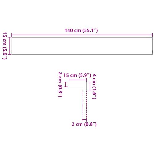 Прозоречни первази, 2 бр, 140x15x2 см, необработен масивен дъб
