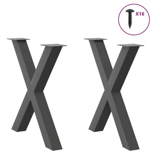 Крака за трапезна маса, X-образни, 2 бр., антрацит, 70x(72-73) см, стомана