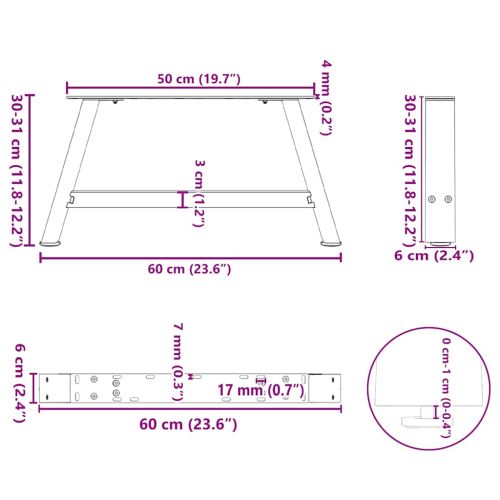 Крака за масичка за кафе, А-образни, 2 бр., антрацит, 60x(30-31) см, стомана