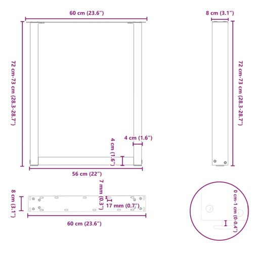 Крака за трапезна маса, U-образни, 2 бр., антрацит, 60x(72-73) см, стомана
