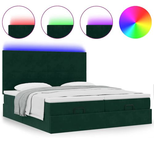 Османска легло с матраци и LED, тъмнозелено, 160x200 см, кадифе