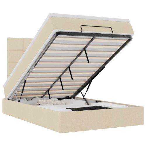 Османска легло с матрак и LED, кремаво, 120x190 см, плат