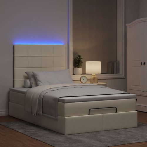 Османска легло с матрак и LED, кремаво, 120x190 см, плат