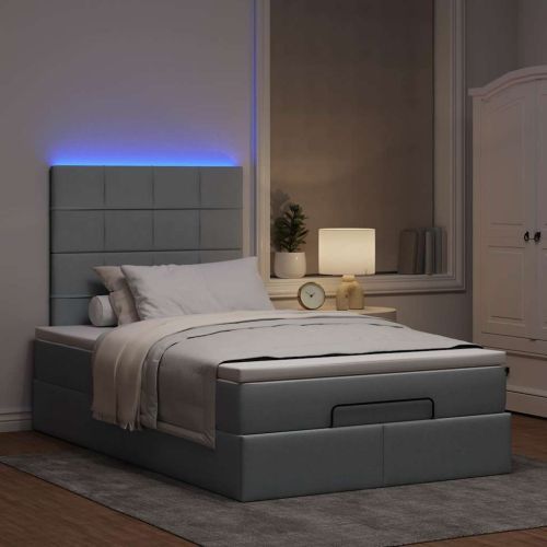 Османска легло с матрак и LED, светлосиво, 120x190 см, плат