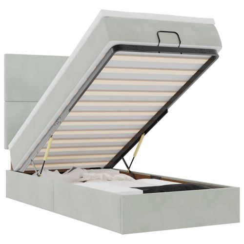 Османска легло с матраци и LED, светлосиво, 90x190 см, кадифе