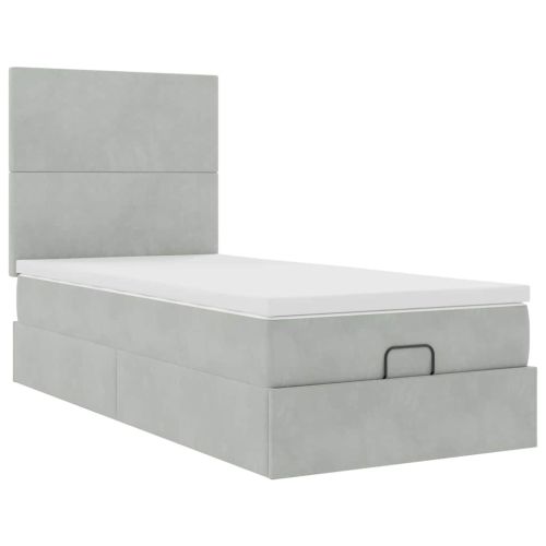 Османска легло с матраци и LED, светлосиво, 90x190 см, кадифе