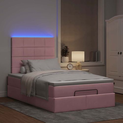 Османска легло с матраци и LED, розово, 120x190 см, кадифе