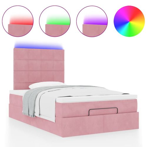 Османска легло с матраци и LED, розово, 120x190 см, кадифе